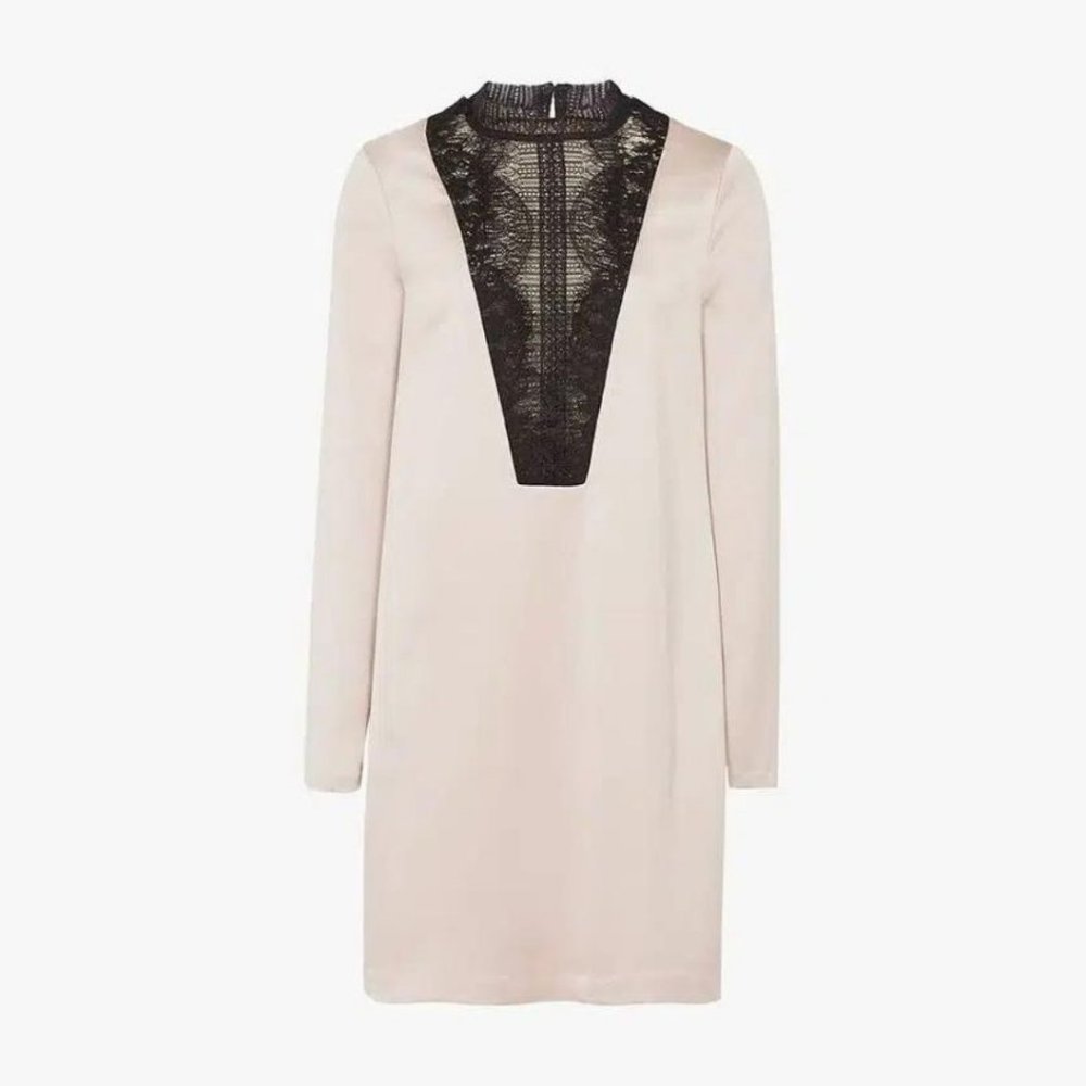 Reiss Gabriel Satin Straight Mini Dress Blush Black Size US 6/ UK 10